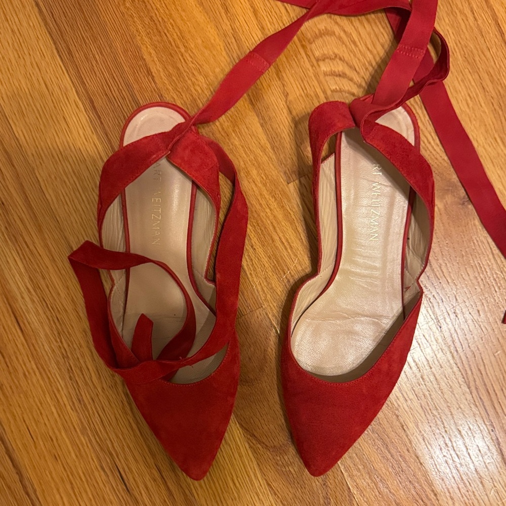Stuart Weitzman Red Suede Flats tie up
